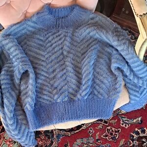 Sugarlips Textured Blue Turtleneck Sweater